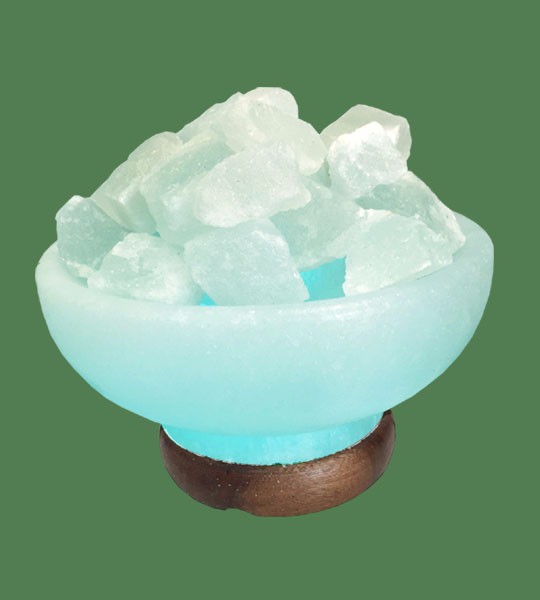 Himalayan Salt Lamp Blue Round Fire Bowl (White crystal with blue bulb)